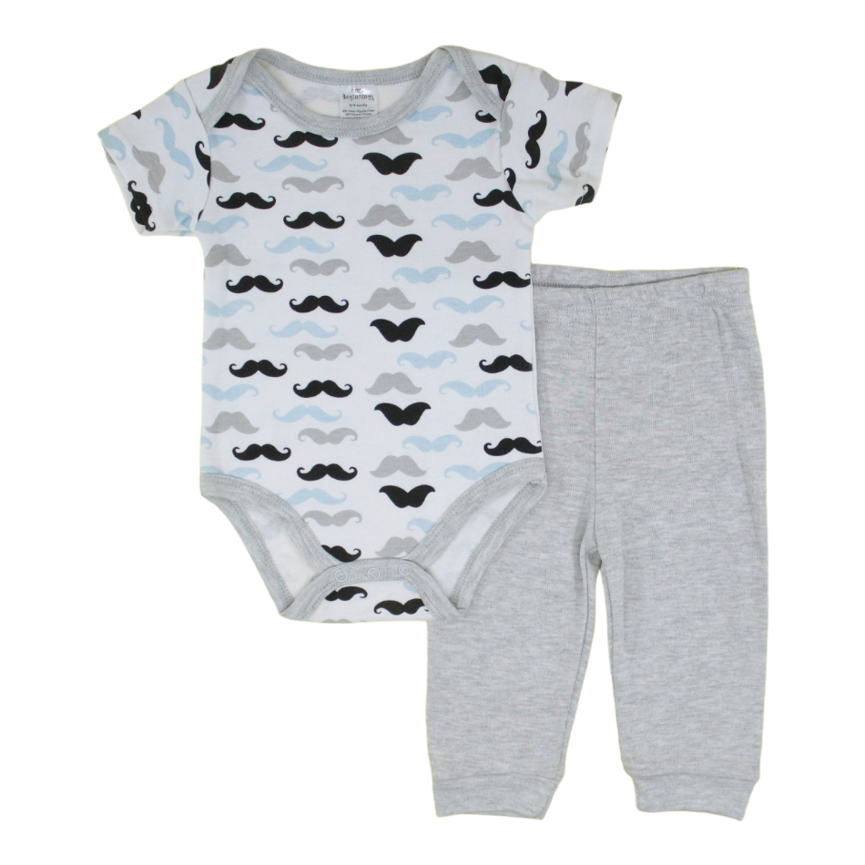 Little Beginnings 2 Pc Half Sleeves Bodysuit And Jogger Pant Set - Mustaches