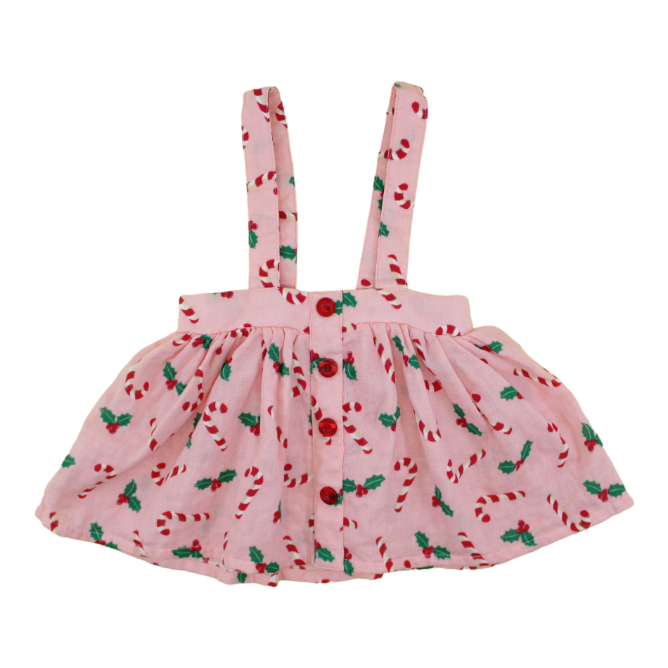Baby Baby Cotton Printed Dungaree Dress - Candy Cane
