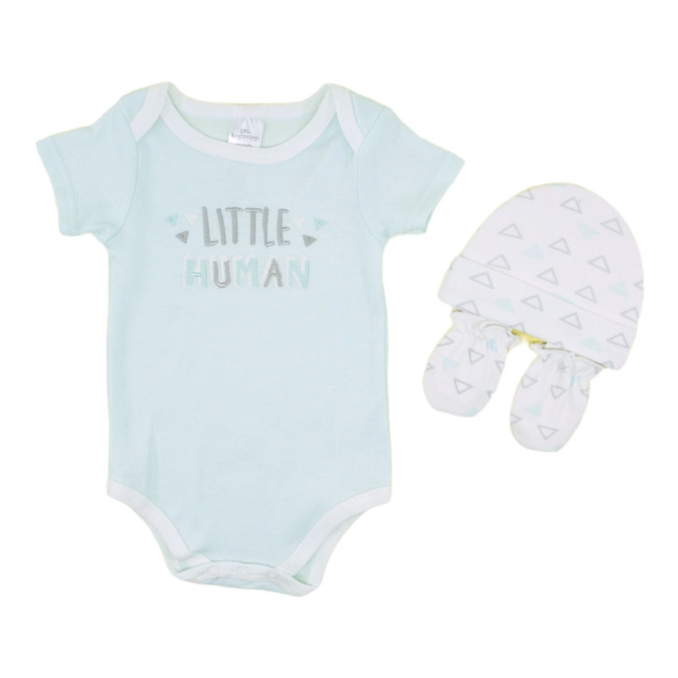 Little Beginnings Bodysuit With Cap And Mittens Set - Little Human