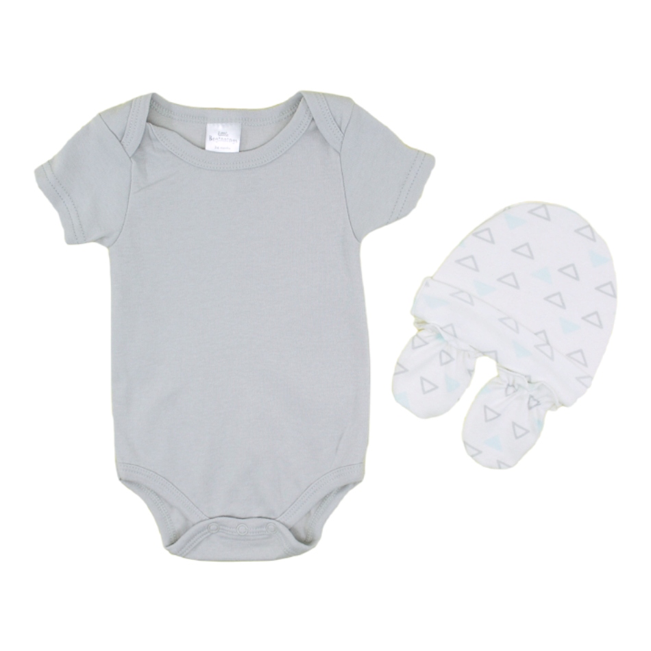 Little Beginnings Bodysuit With Cap And Mittens Set - Triangle