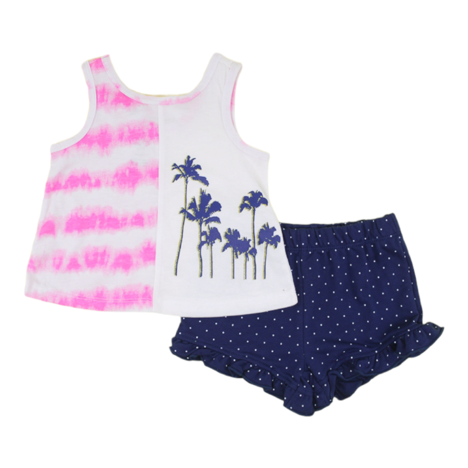 Kids Headquarters 2 Pc Top And Ruffle Shorts Set - Palm Trees