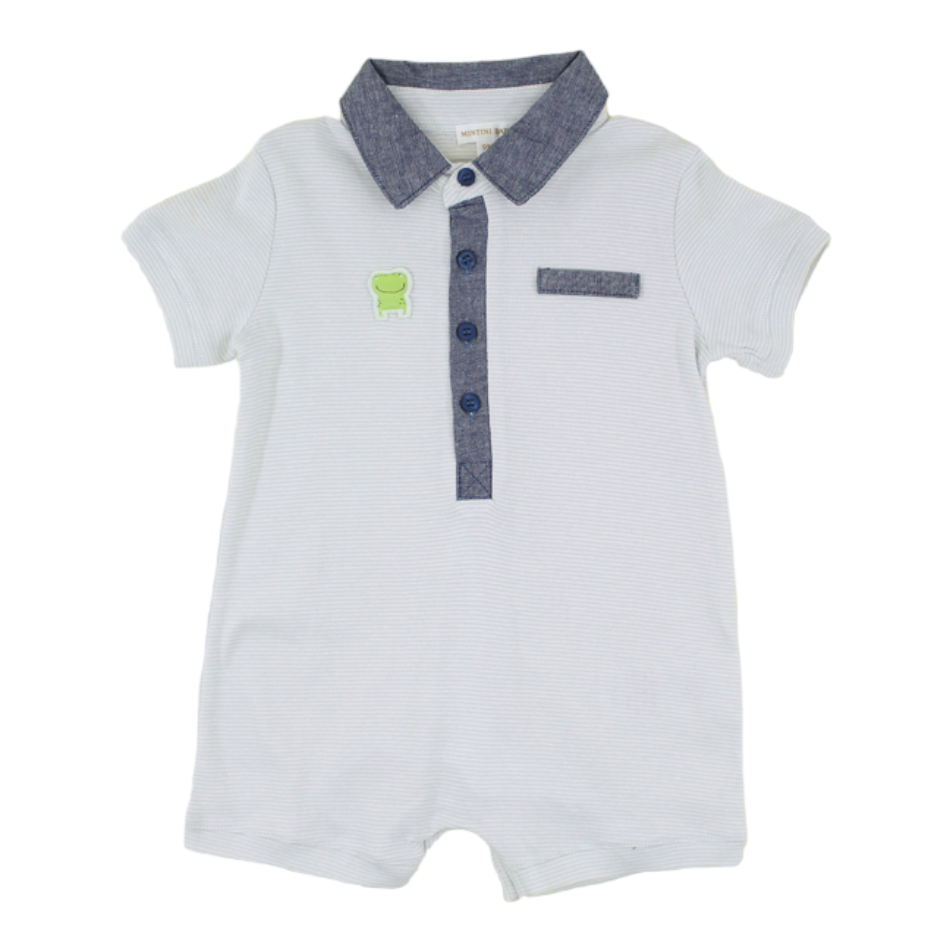 Mintini Baby Striped Polo Romper - Frog
