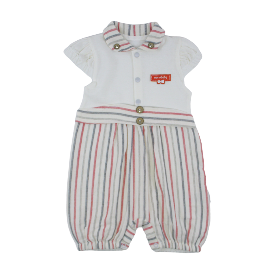 Nono Baby Flutter Sleeves Bubble Romper - Red Stripes