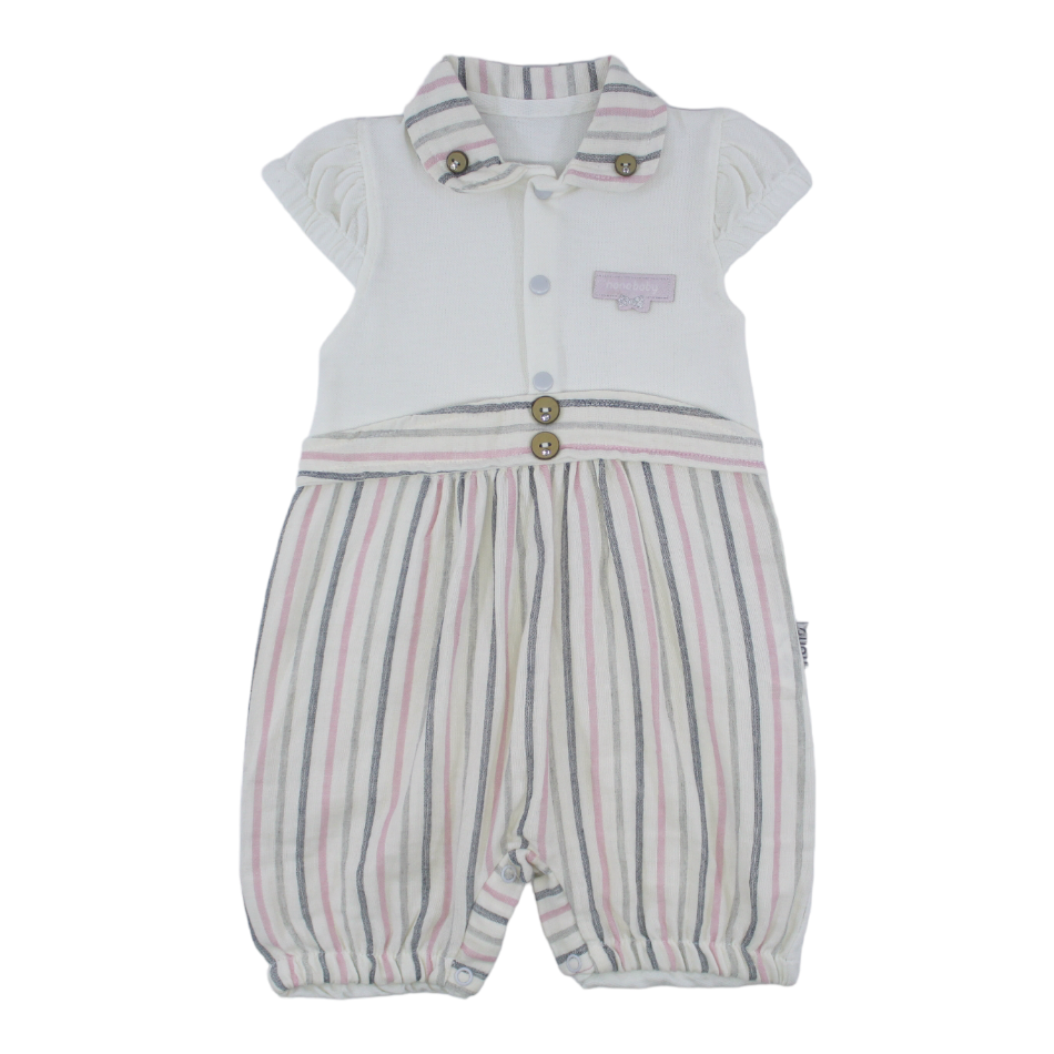 Nono Baby Flutter Sleeves Bubble Romper - Pink Stripes