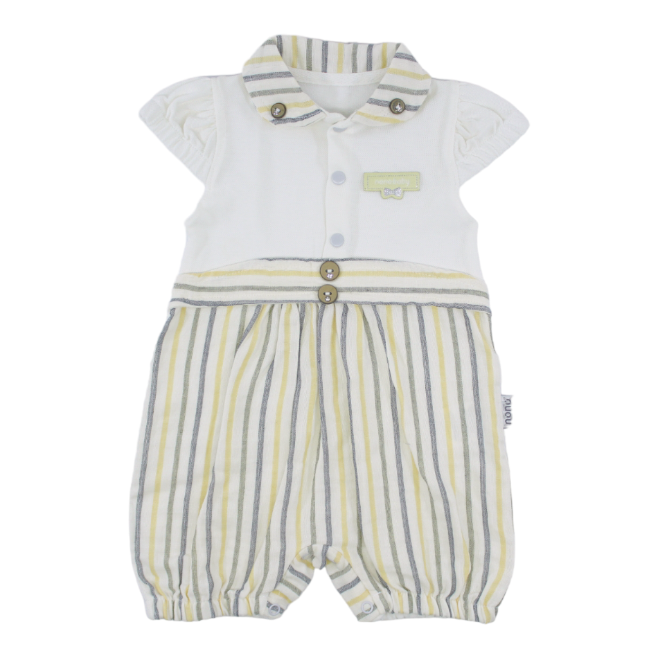 Nono Baby Flutter Sleeves Bubble Romper - Yellow Stripes