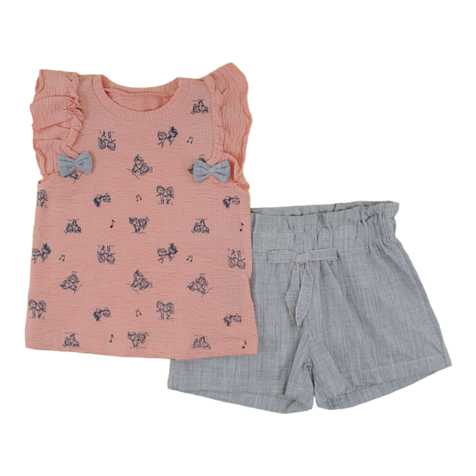 2 Pc Krinkle Top And Shorts Set - Peach