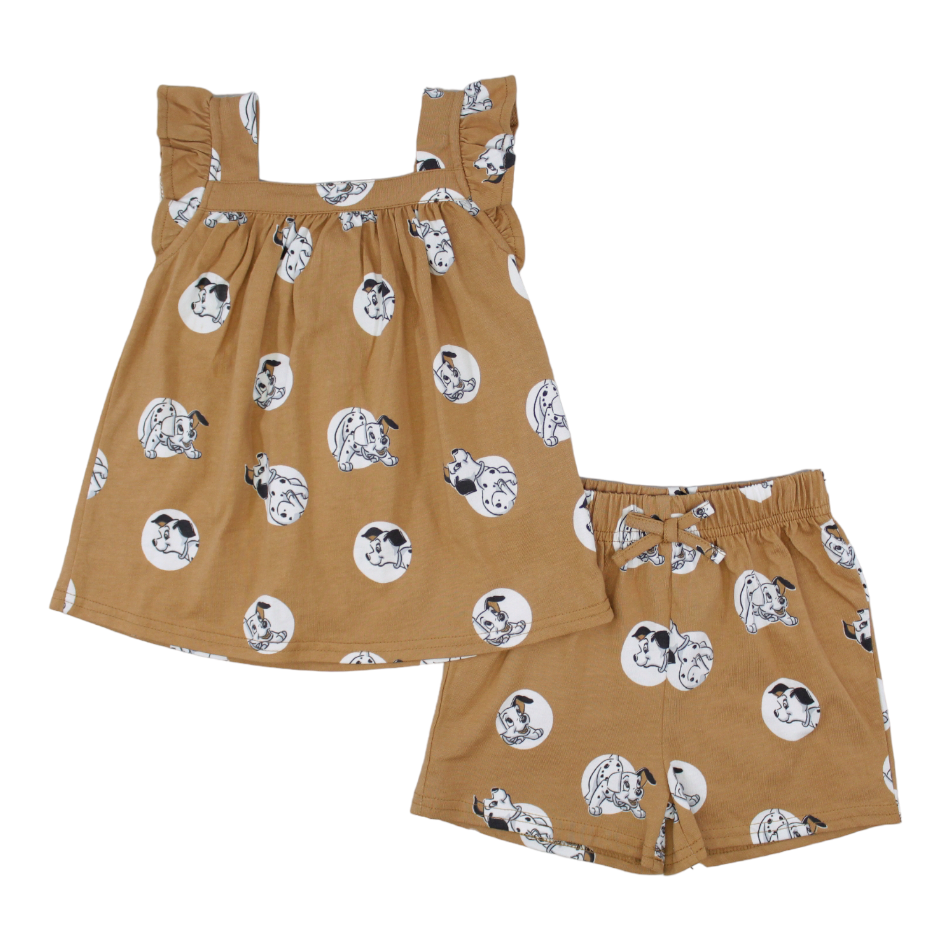 Disney 2 Pc Cotton Ruffle Top And Shorts Set - Puppies