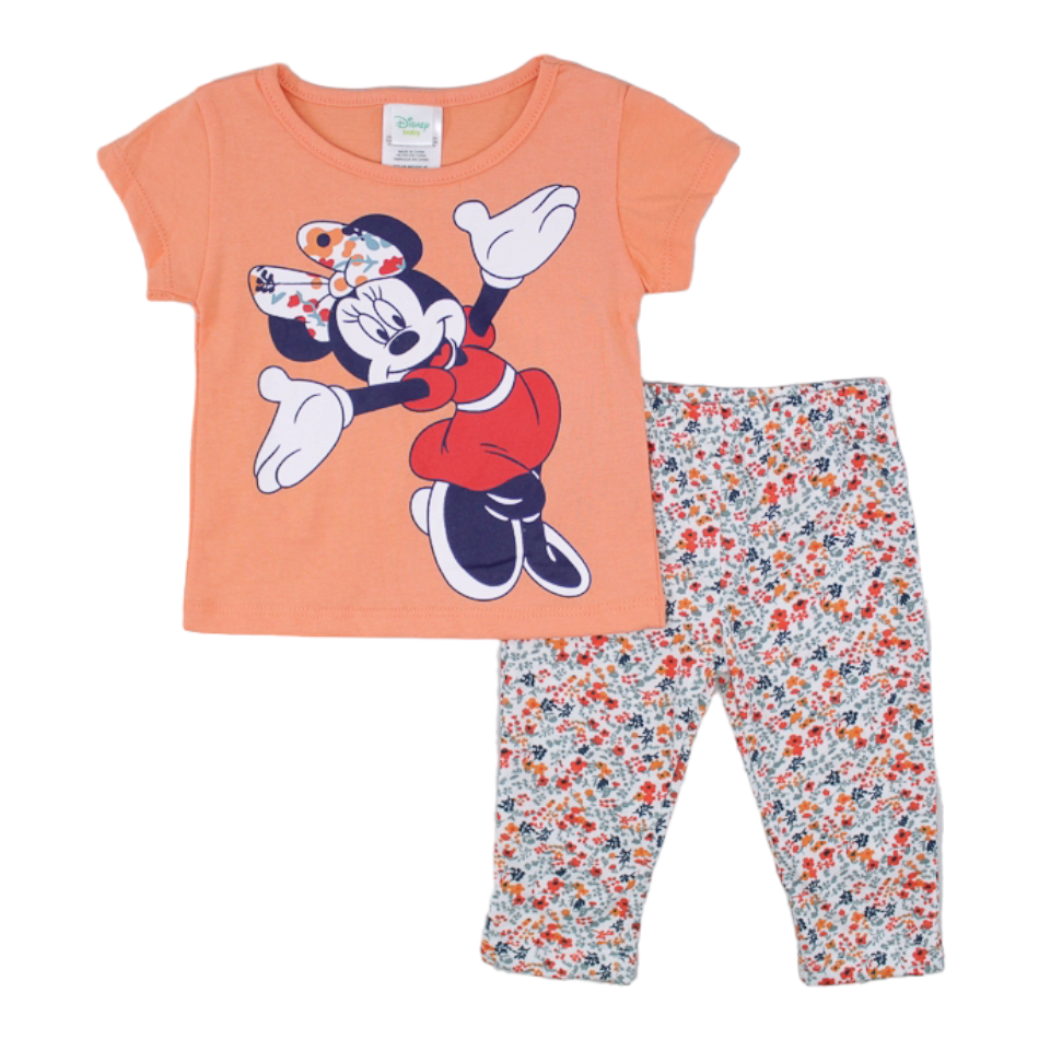 Disney 2 Pc Half Sleeves T-Shirt And Leggings Set - Floral Minnie