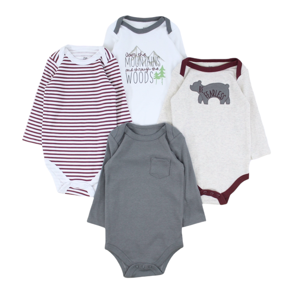 Yoga Sprout 4 Pk Long Sleeve Cotton Bodysuits - Be Fearless