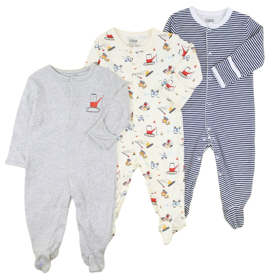 Mamas & Papas 3 Pk Cotton Footed Sleepers - Navy Construction