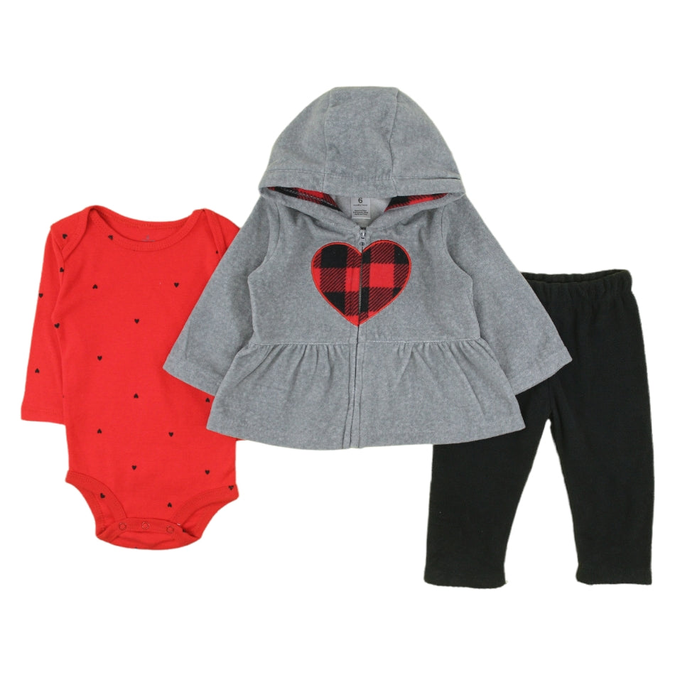 Hooded Fleece Jacket and Jeggings With Cotton Full Sleeves Bodysuit  - Heart