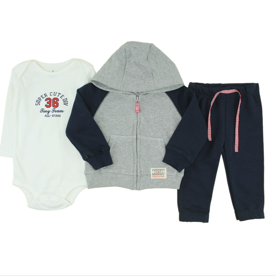 Hooded Terry Jacket, Cotton Bodysuit and Terry Jogger Pants - Property Of Mommy
