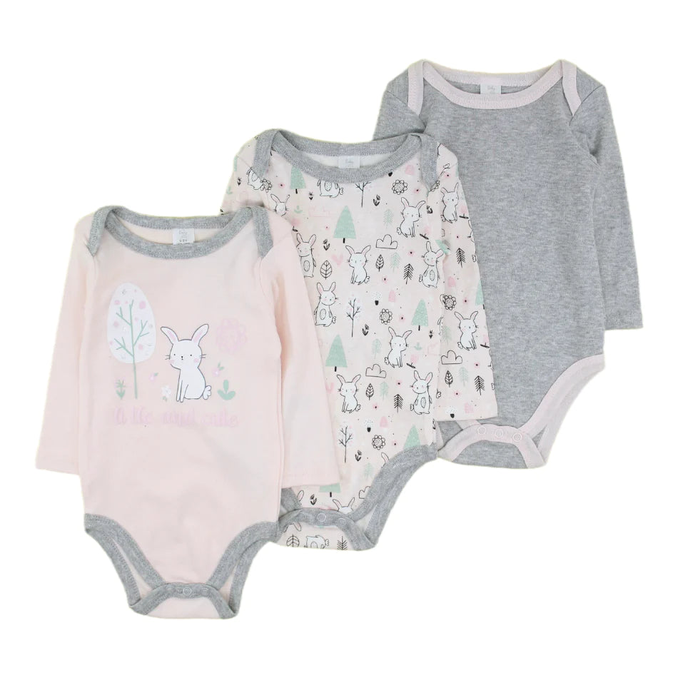 Baby Kiss 3 Pk Full Sleeves Cotton Bodysuits - Little And Cute