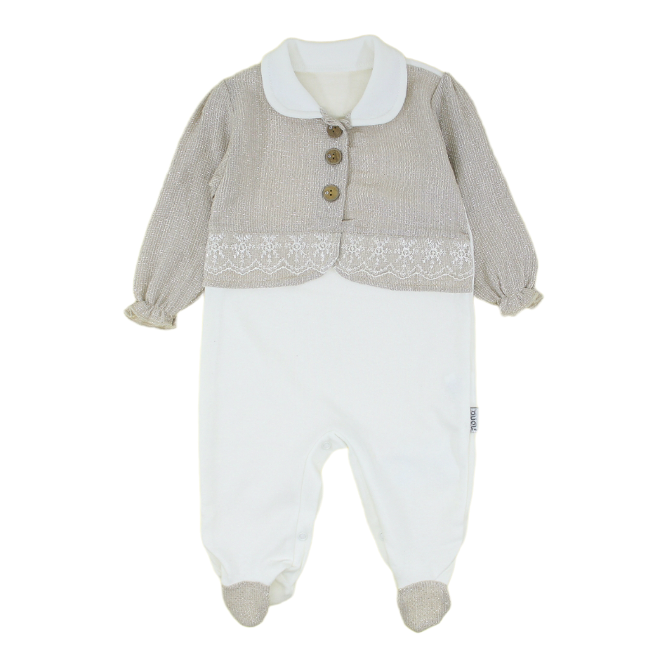 Nano Baby Cotton Footed Sleeper With Attatched Bolero - Beige
