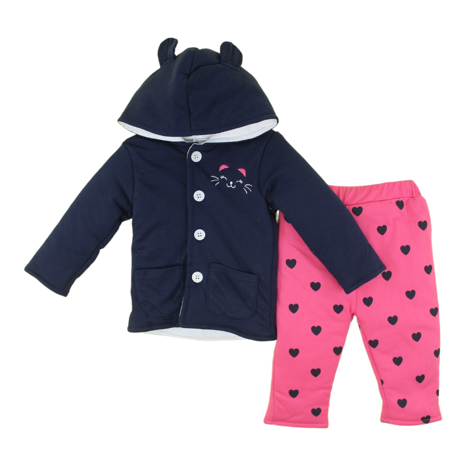 Wonderchild 2 Pc Thick Padded, Hooded Jacket And Pants Set - Kitty Cat
