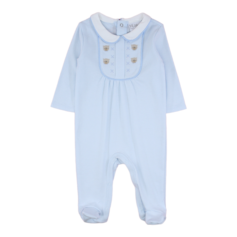 Little Me Smocked Embroidered Footed Sleeper - Boy Bear
