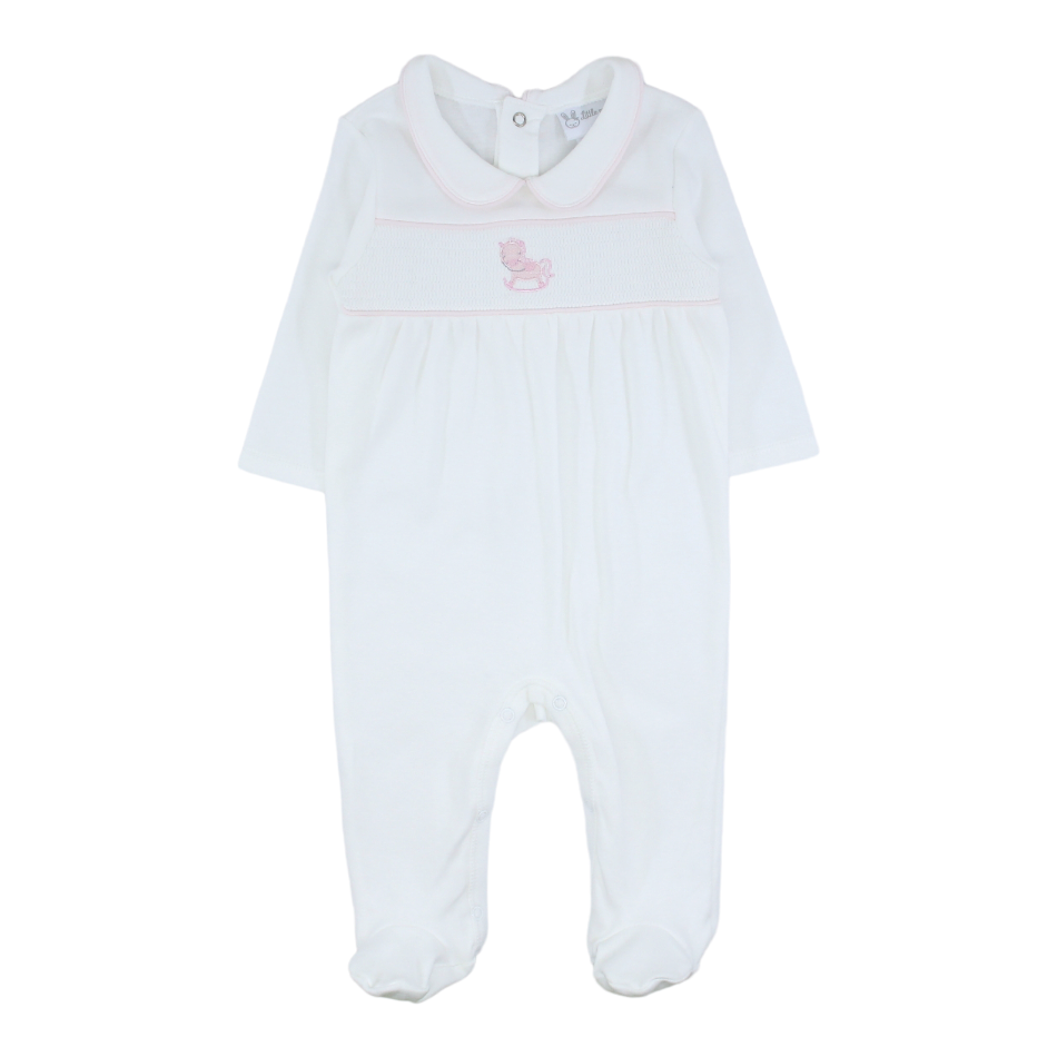 Little Me Smocked Embroidered Footed Sleeper - Rocking Horse