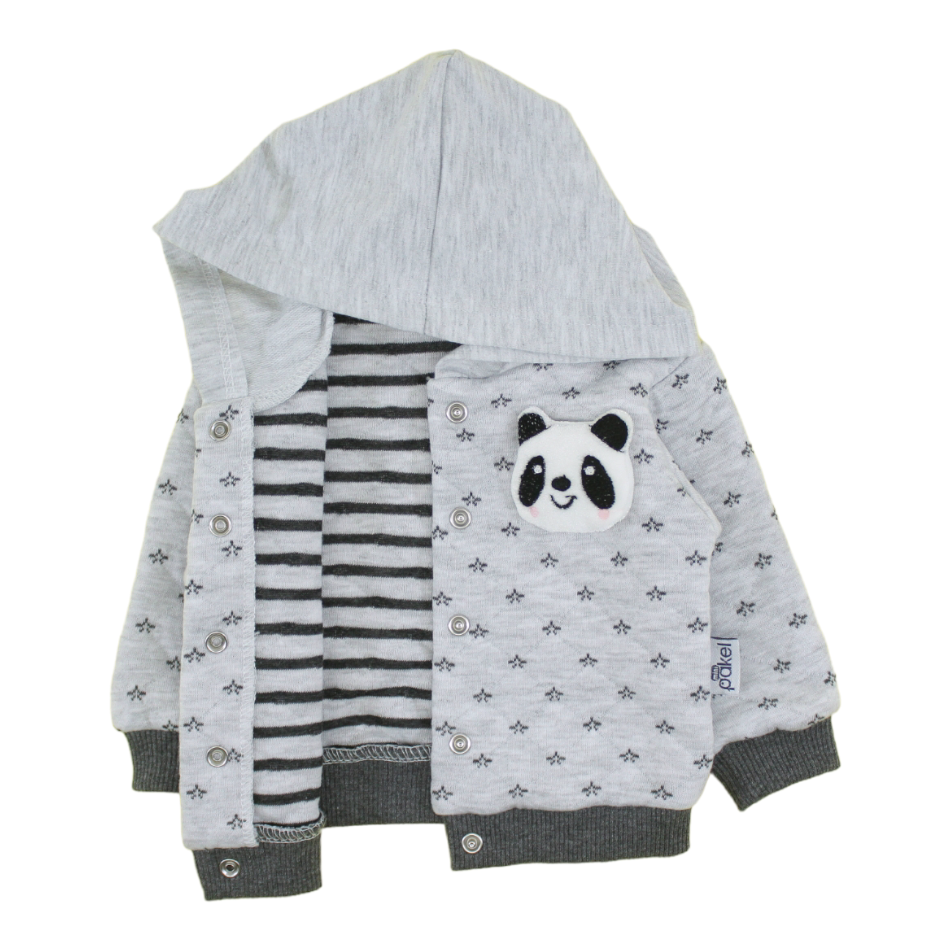 Mini Pakel 3 Pc Quilted Jacket With Cotton Bodysuit And Pant - Panda