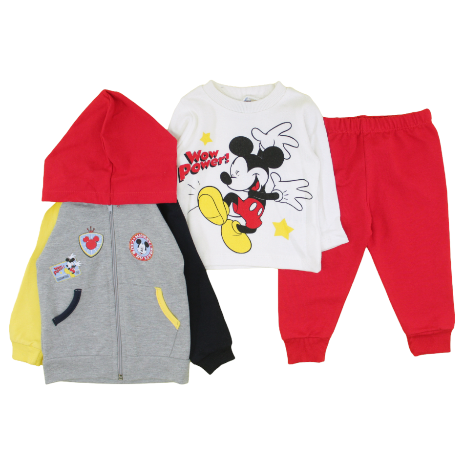 3 Pc Cotton Terry Zip Up Hooded Jacket Set - Red Mickey Wow Power!