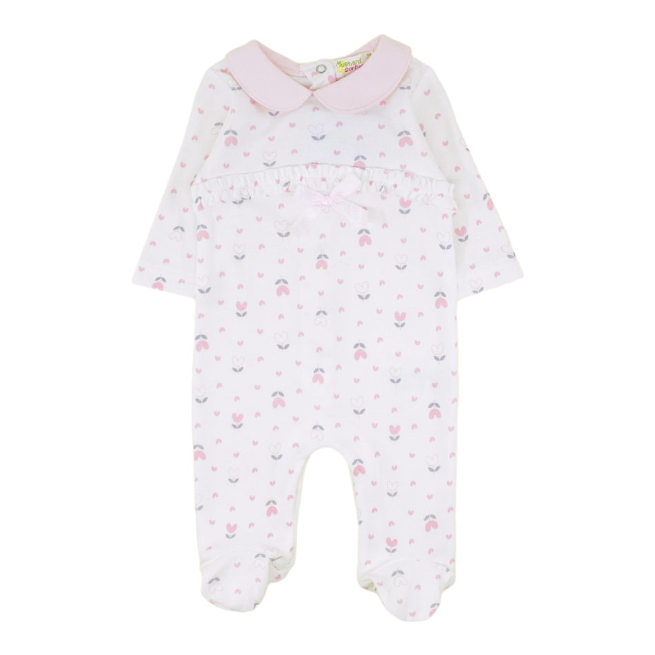 Mustard Sorbet Cotton Printed Footed Sleeper - Hearts/Bow