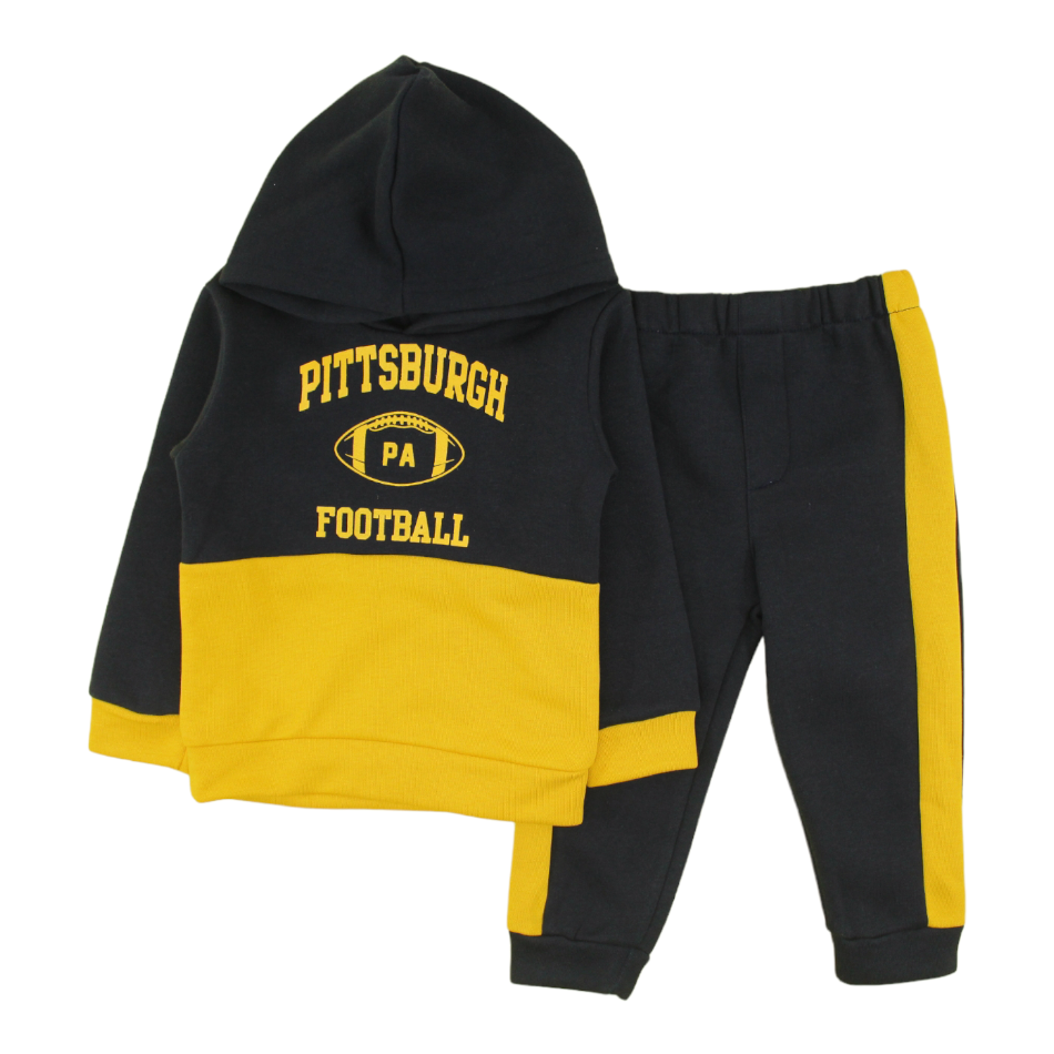Mustard Sorbet 2 Pc Terry Hooded Sweatshirt And Fleece Lined Jogger Pant - Football