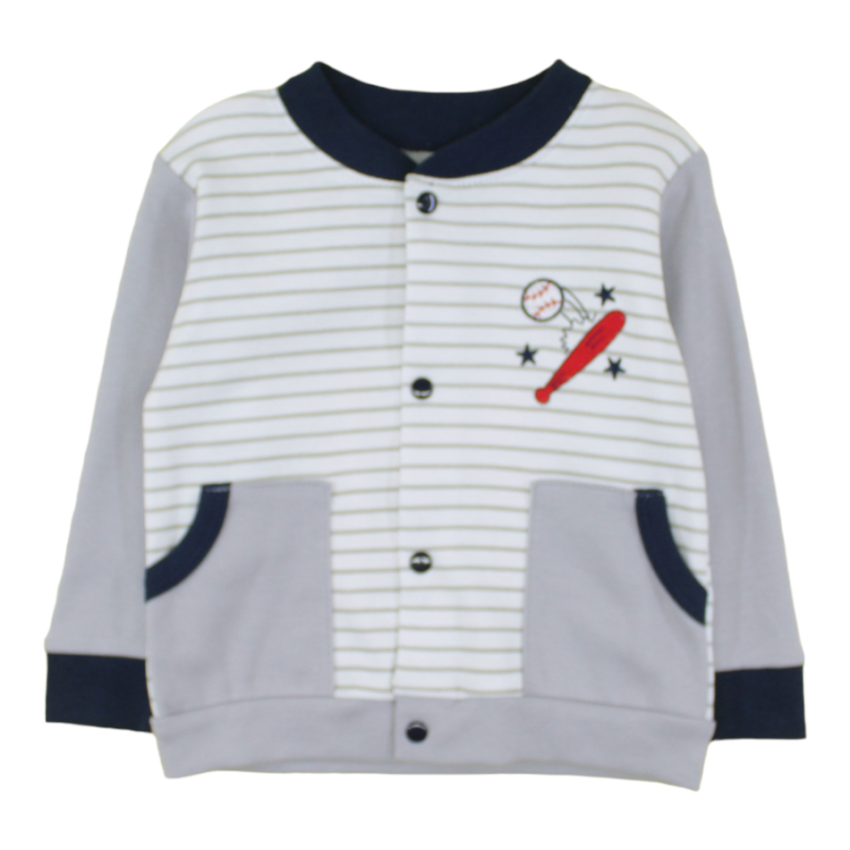 3 Pc Cotton Button Up Jacket Set - Stripe/Baseball
