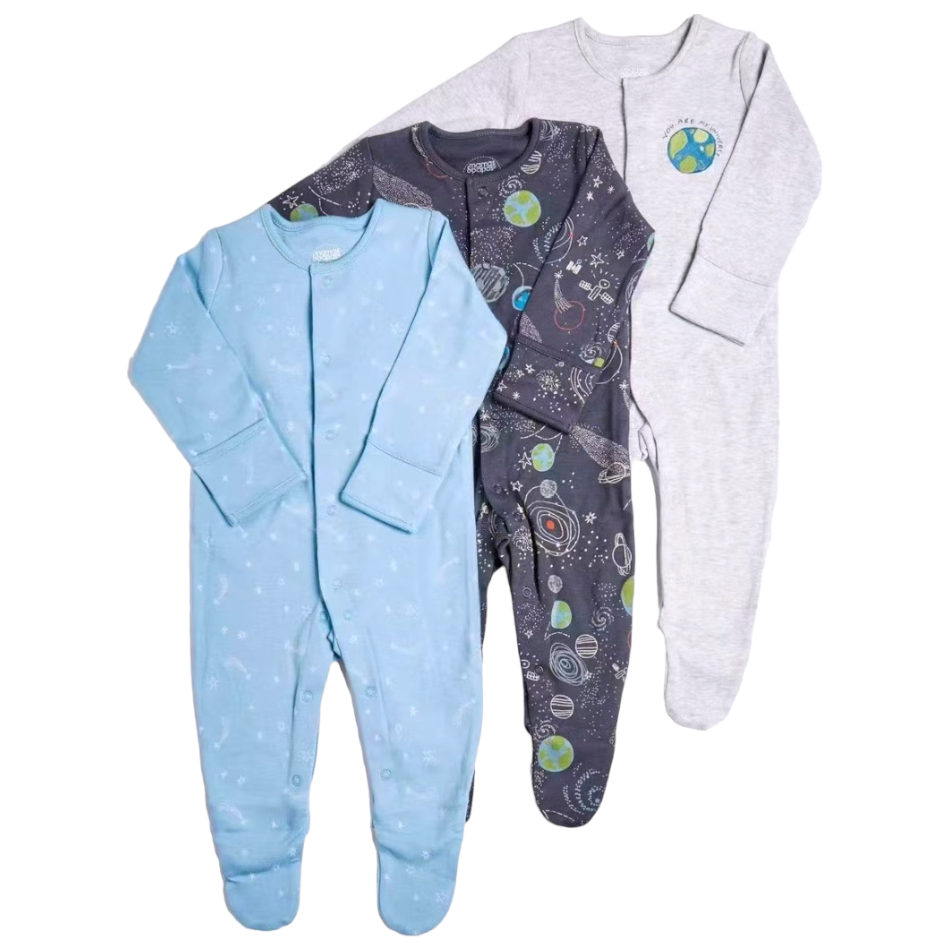 Mamas & Papas 3 Pk Cotton Footed Sleepers - You Are My Universe
