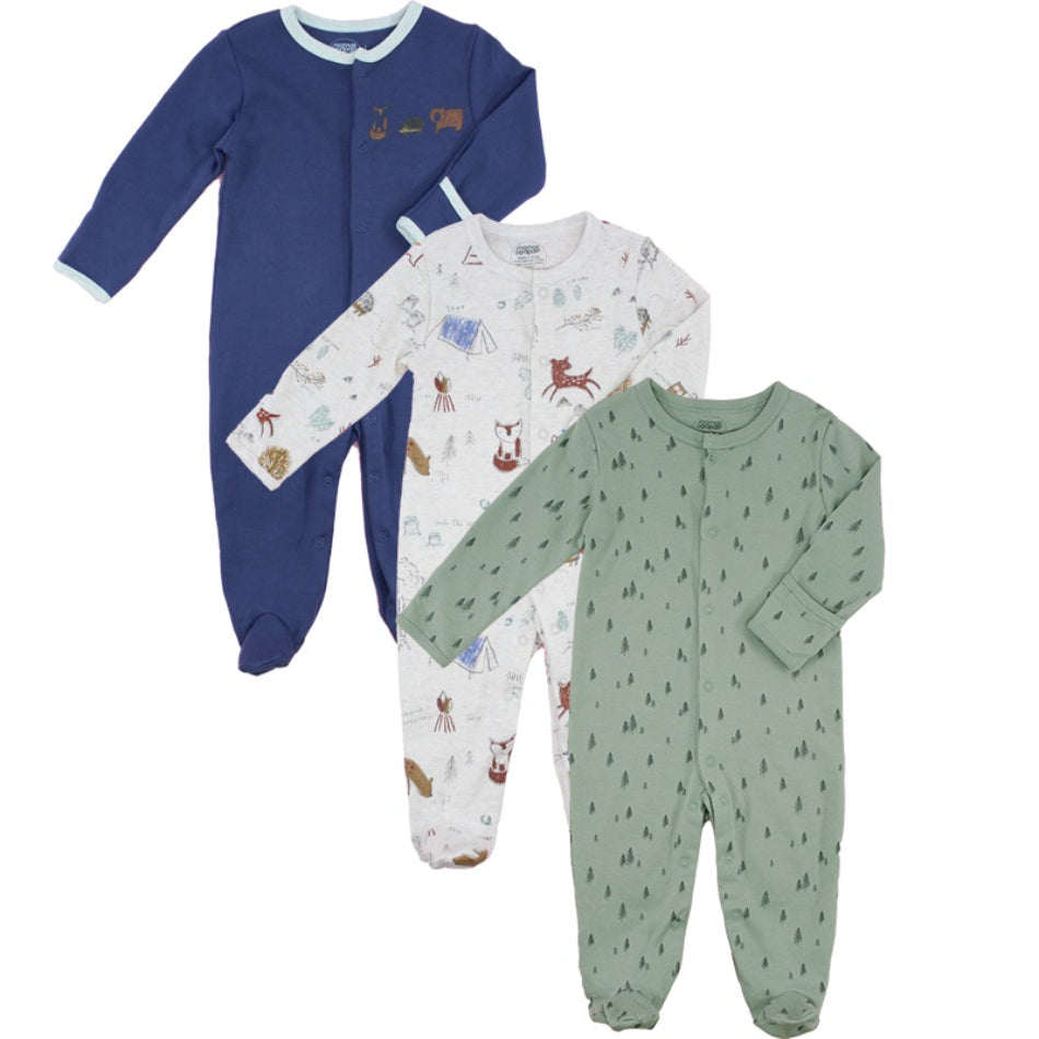 Mamas & Papas 3 Pk Cotton Footed Sleepers - Forest