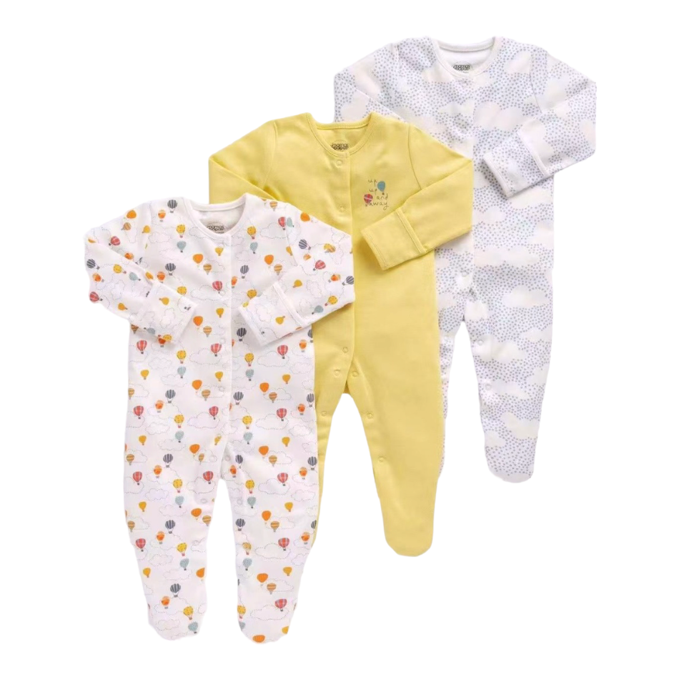 Mamas & Papas 3 Pk Cotton Footed Sleepers - Up, Up And Away