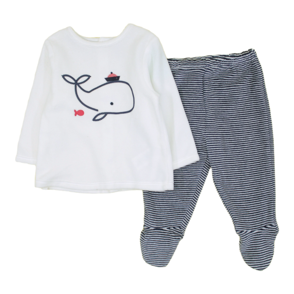 Obaibi 2 Pc Velour T-Shirt And Footed Pant Set - Whale