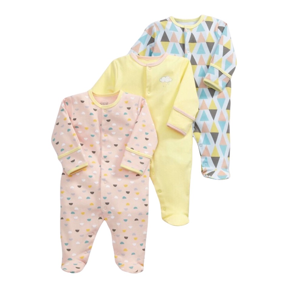 Mamas & Papas 3 Pk Cotton Footed Sleepers - Clouds
