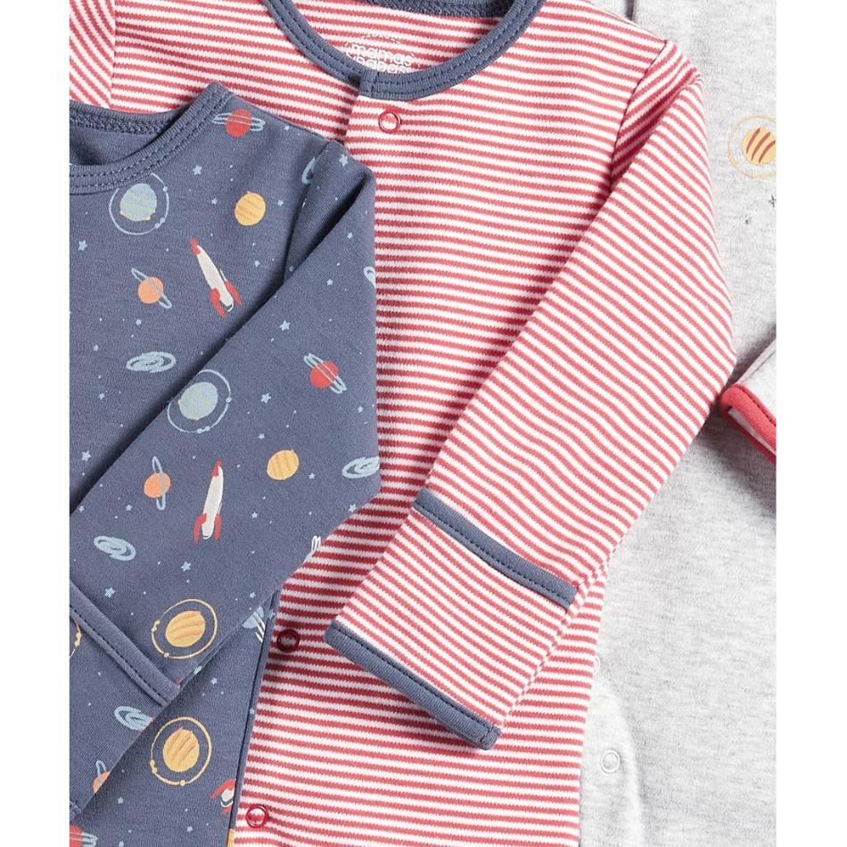 Mamas & Papas 3 Pk Cotton Footed Sleepers - Planets & Rockets